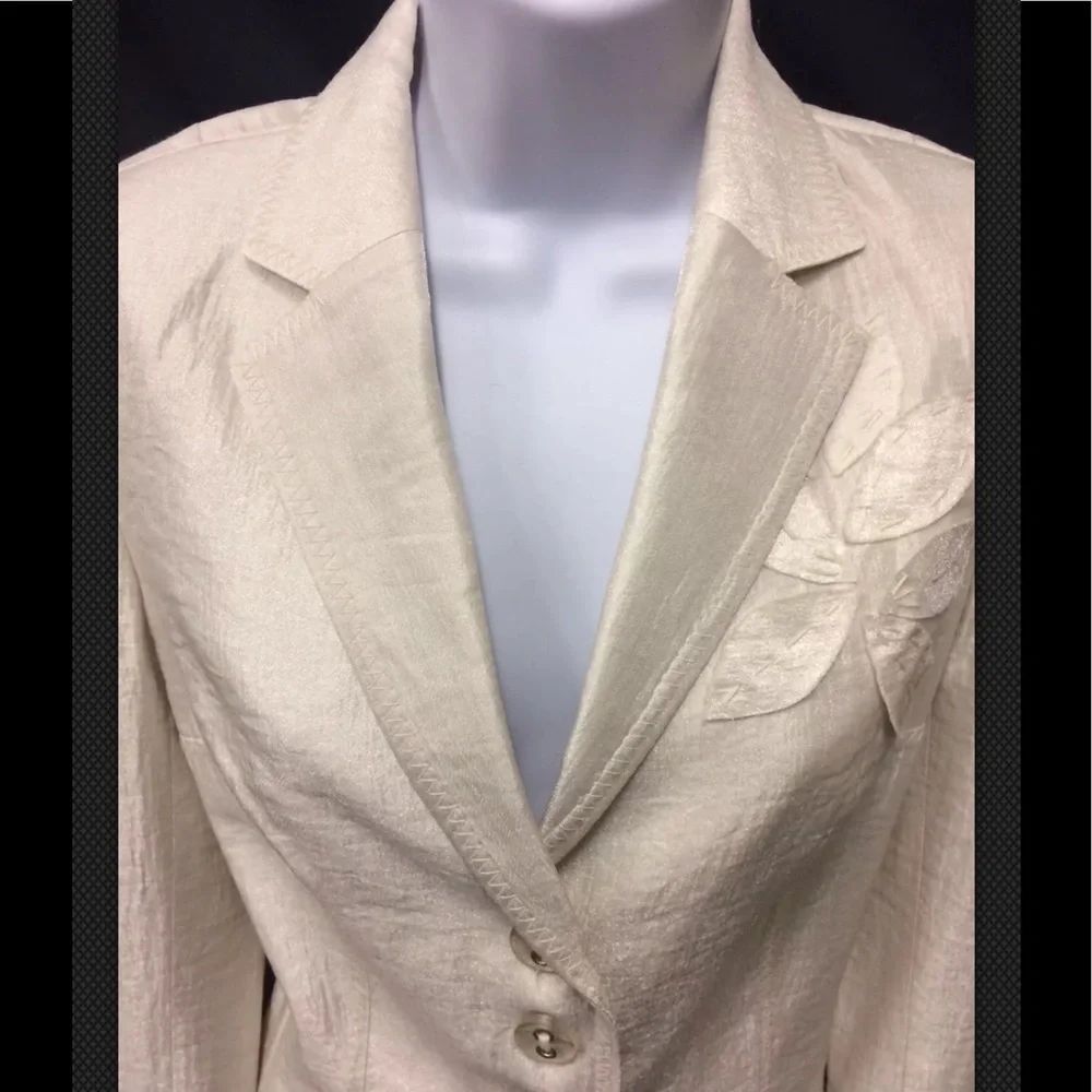 PEOPLE LIKE FRANK Anthropologie Blazer White Jacket Career Metallic Appliqué